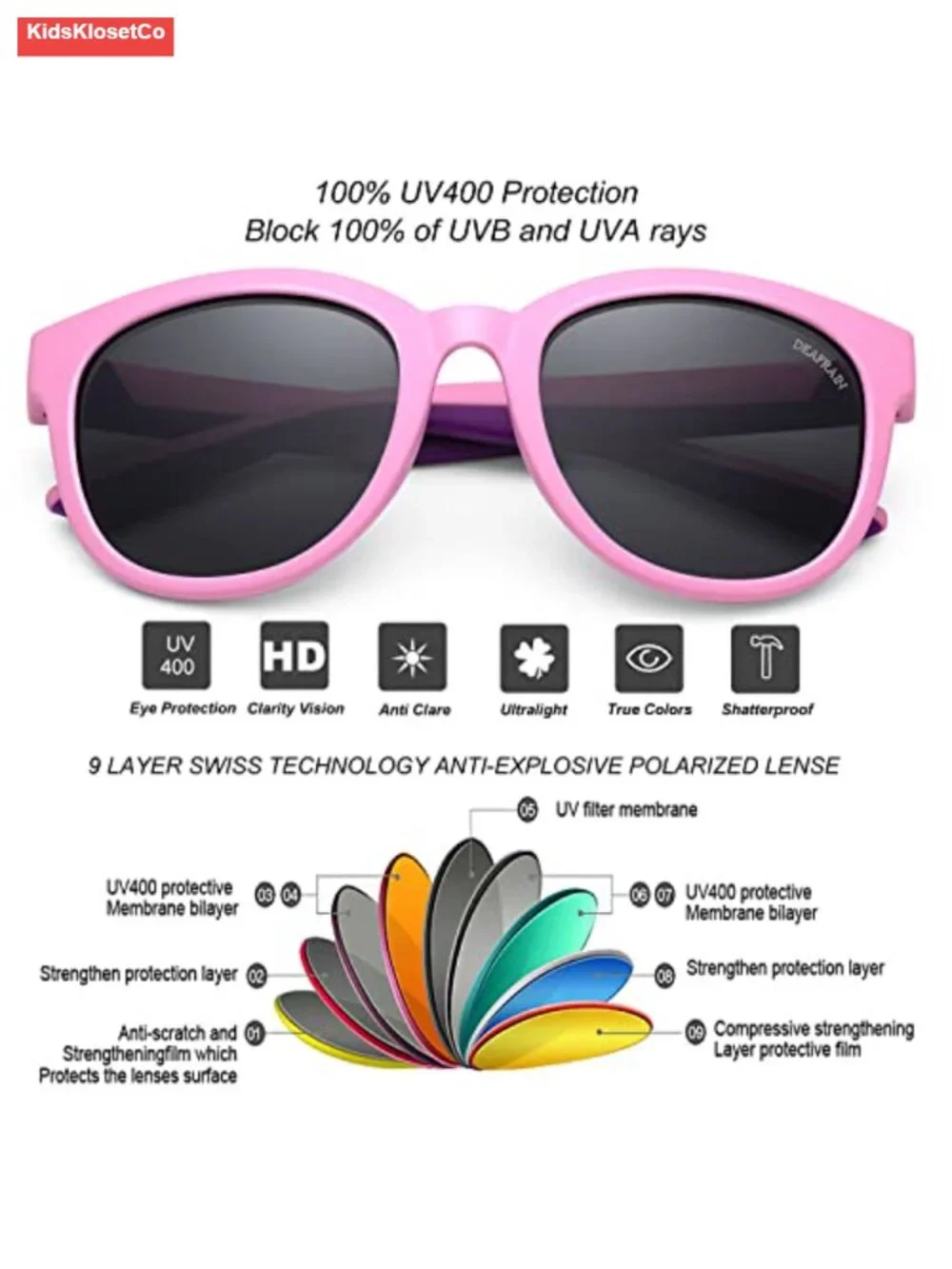 Kids Polarized Sunglasses TPEE Unbreakable Frame Sports Baseball Running Cycling